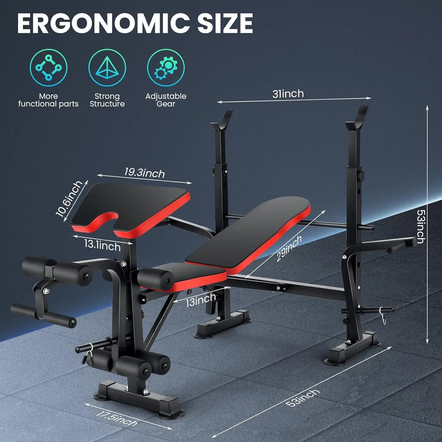 6 in 1 660lbs Weight Bench Set with Squat Rack