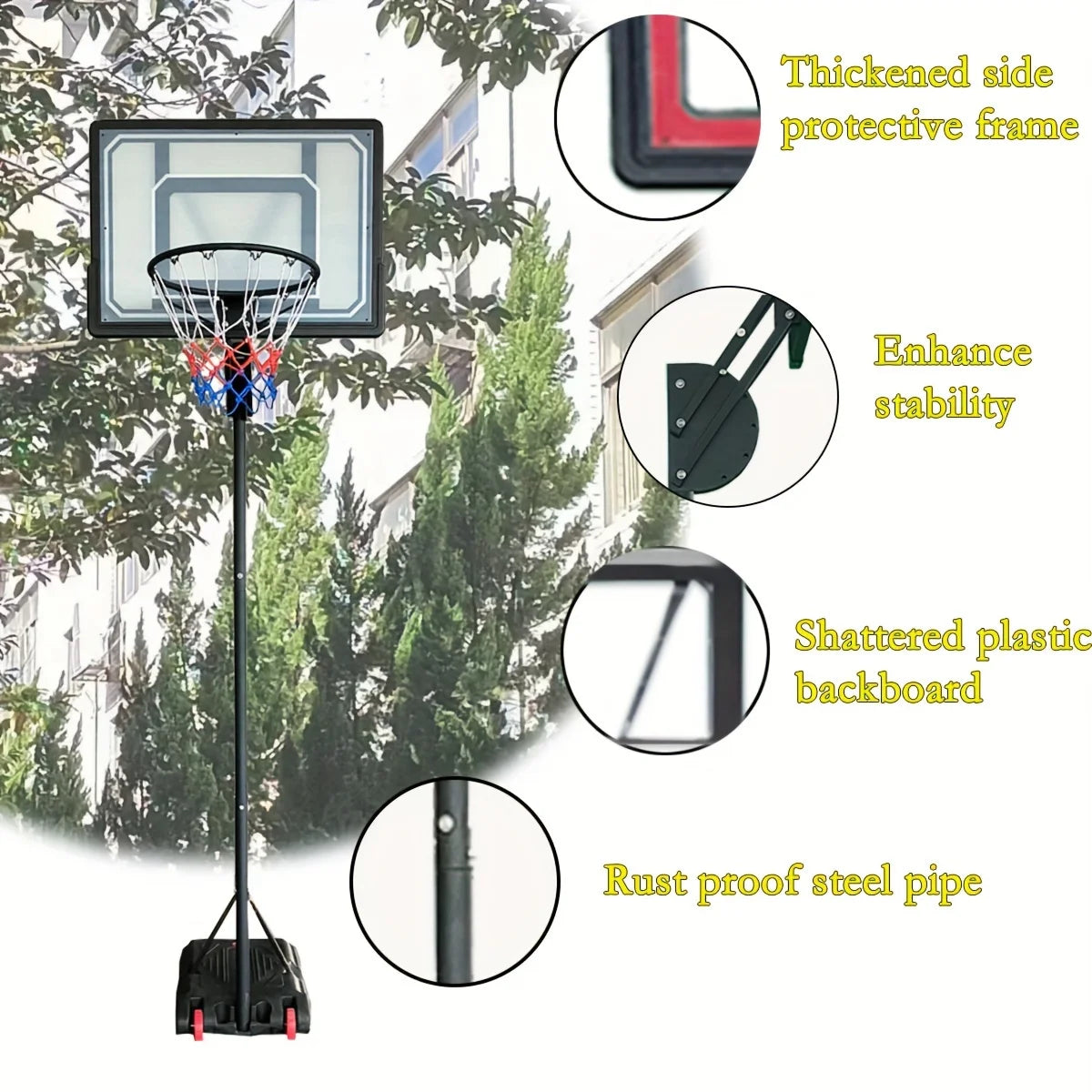 Outdoor Basketball Hoop 5.5-9.5 Feet Adjustable Height