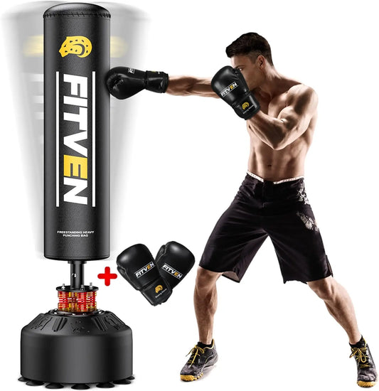 Freestanding Heavy Punching Bag with Boxing Gloves